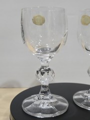 2 Czech Claudia Crystal Cordial Glasses Liqueur Shot Faceted Ball Stem VTG