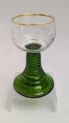 Vintage Green Stem Rib Beehive Etched Grape Glasses Gold Rim -2