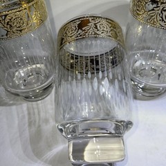 CULVER Starlyte 3 Highball Cocktail Glam Glasses Ornate 22K Gold Bands MCM VTG