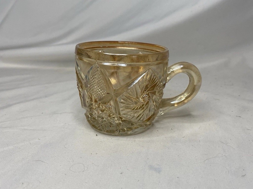 Peach Iridescent Orange McKee Carnival Glass Punch Cup Vintage Swirling Star