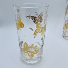 Vtg. Set of 4 Georges Briard Gold Print Butterfly & Starburst Glasses MCM 5.5”