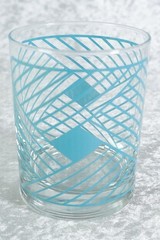 Georges Briard Vtg Icicle Pattern Glass Tumbler Aqua Geometric Lines Turquoise