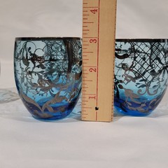 Vintage Venetian Gondola Themed Blue Cordial Glasses 24k Gold Trim BEAUTIFUL