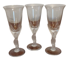 Lot 3 Igor Carl Faberge KISSING DOVES Frosted Elegant Crystal Stems WINE GOBLETS
