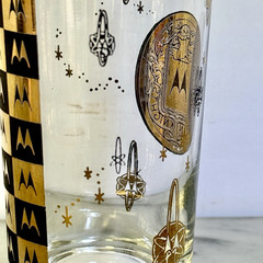 Vintage Set of 8 Motorola Galvin Knights Hiball Bar Glasses Gold Foil Atomic MCM