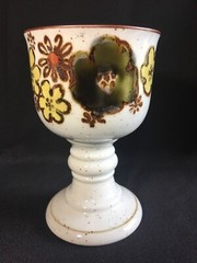 Vintage 1970s Otagiri Stoneware Goblets Speckled Floral Pansy Wine Chalice Boho