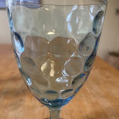 2 Victorian Blue Glass Goblets Circle Bubble Design Excellent Condition
