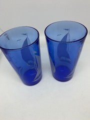 Vintage Hazel Atlas Cobalt Blue White Sailboats Set of 2