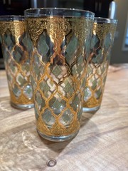 Set of 3 VTG 1960s Culver Coronet Gold Highball 5 5″ Tumbler Glasses