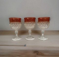 Indiana Glass Diamond Point Ruby Flash Wine Water Goblet 6oz 5.25” Tall (3)