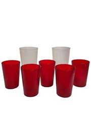 Vtg Restaurant Ware Glasses Plastic 2 Clear 14oz Tumblers 5 Red 6oz RV Camping
