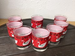 (8) Swan Rocks Glasses – 1990 Hallmark Libbey Christmas Cocktails Glasses