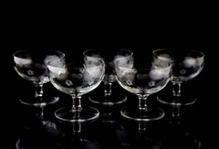 Antique Standard Glass Criss Cross & Punties Low Champagne Sherbet Glasses Set 5
