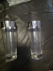 Vintage Silver Band Highball Glasses/ Tumblers 5.5” Tall Set 2
