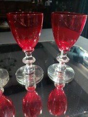 (4) small Wine glasses 4-3/4″, Crystal Morgantown Spanish Red Clear Radiant Ruby
