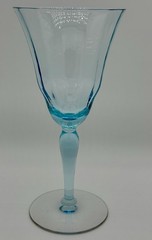 Vintage Optic Glass Turquoise Aqua Teal Blue Wine Water Goblet Stem