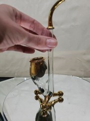 Rare Cordial Glass Smoking Pipe form straw 6″ Venetian Murano gold enamel floral