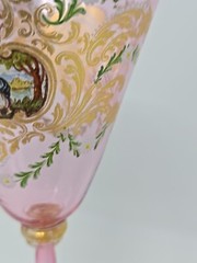 Venetian Enameled Figural Landscape Scene Pink Wine Glass 7 1/4″ #1