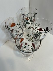 Vintage Oneida Crimson Bloom Hand Painted Hand Blown Floral Ice Tea Glass Set 4