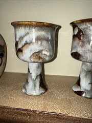 Vintage 1981 Artist Signed Thrown Pottery Goblets Set Of 4