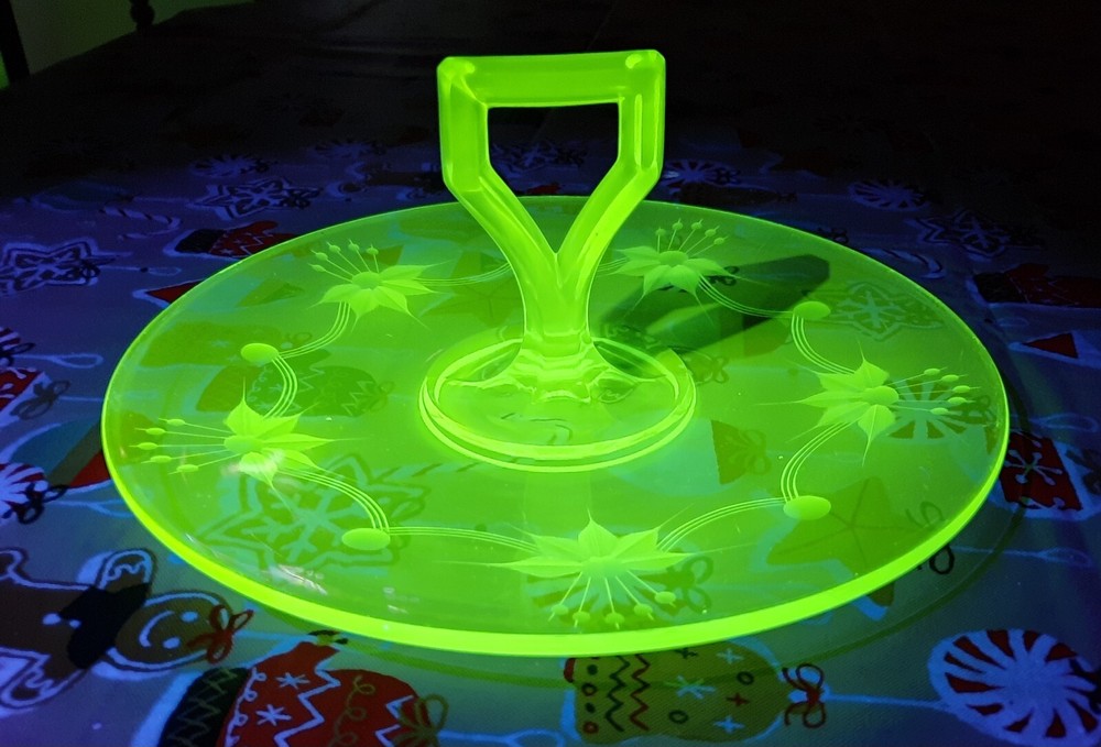Uranium Glass Serving Tray Leaf Pattern