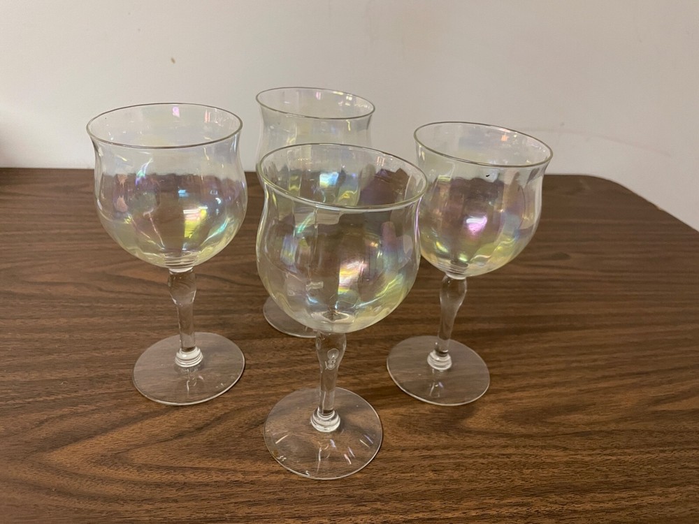 American Made Iridescent White Opalescent Wine Glasses/Stemmed Goblets