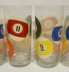 LIBBEY 6 1/4” TALL VINTAGE BILLIARD POOL BALL 16 OZ GLASS-SET OF 6-BAR-MAN CAVE