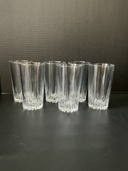 Vintage Set of 6 Clear Paneled Highball Tumblers Heavy Pressed Glass 5 1/8”