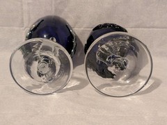 2 Cobalt GLOWY! Art Glass STAG DEER ELK Wine Glasses Silver Black Signed Dated