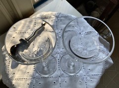 DAVID LINLEY CRYSTAL CHAMPAGNE FLUTE GLASSES & CHAMPAGNE STOPPER IN BOX ENGLAND