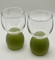 Jeanette Co Ring-A-Ding Olive Green Bell Glasses Set Of 2 MCM Novelty Tumblers