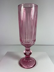 Vintage Pink Champagne Flutes Set of 2 Ribbed Glass Toasting Glasses Romantic