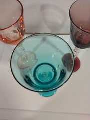 Cordial Drinking Glasses Set Of 3 Long stem Hand Blown Twisted Stem Multicolored