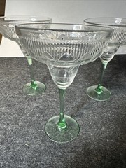 Set of 3 Vintage Margarita Glass Sombrero Green Stem, by Cristal D’Arques-Durand