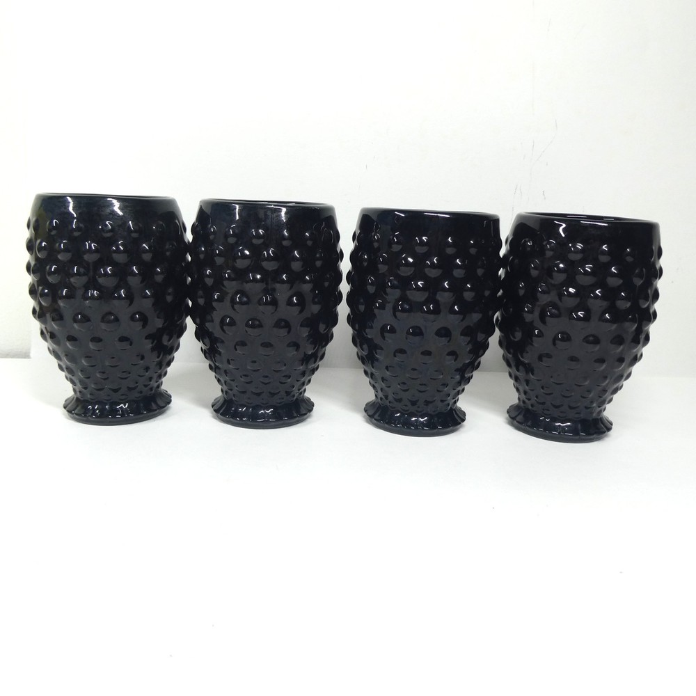Indiana Tiara Hobnail Ebony Black – Set of 4 Flat Tumbler Glasses Vintage