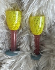 Beautiful, 6″ Aperitif Cordial Solid Stem Frit Studio Art Glasses Set Of 2