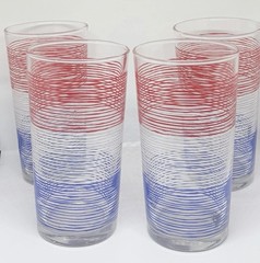 (4) Vintage Anchor Hocking Red White Blue Strip Tumblers Celebrate July 4th 18oz