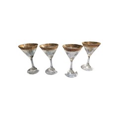 Cellini Martini Glasses Italy 1970’s Etched Crystal 24k Gold Rim Set of 4