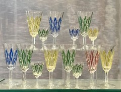 Vintage VMC Reims Glasses 9 Fluted Champagne / 5 Cordial Glasses MCM – 14 Pcs