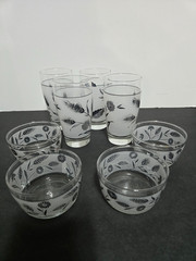 Libbey Glass Company Silver Frosted Wheat Tumbler & Fruit/Dessert Bowl Set