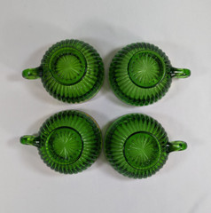 Set of 4 EAPG Emerald Green Ribbed Glasses with Gold Trim, Circa 1900