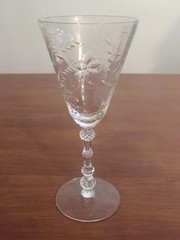 6-Vintage 1920s Maryland Glass Co. Ribbed Optic Etched Wreath Stem Wine Goblets