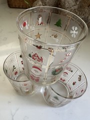 Vintage Culver Christmas Rocks Glasses Set of 3 Frosted Gold Holiday Tumbler MCM