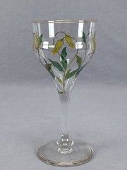 Theresienthal / Myers Neffe Hand Enameled Yellow Lily Flower & Gold Wine Glass A