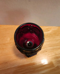 Avon Ruby Red Glass Goblet Hexagon Foot Pressed Pattern Impressed Backstamp