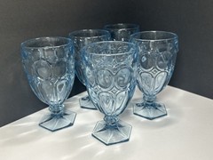 Fostoria Glass Co USA Moonstone Blue Iced Tea Glasses Set Of 5! Barware Vintage