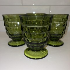 Vintage Colony Whitehall Avocado Green Water Wine Goblet Glasses Footed Set Of 4