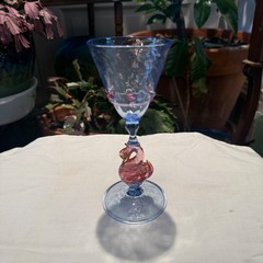 Salviati Murano Swan Stemmed Wine Glass Pink Aventurine Blue Glass Barware VTG
