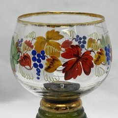 Vintage Wine Glass Hand Painted Green Ribbed Stem With Gold Trim