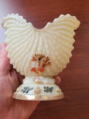 Nice Northwood Custard Glass Nautilus (Argonaut Shell) Hand Painted Spooner